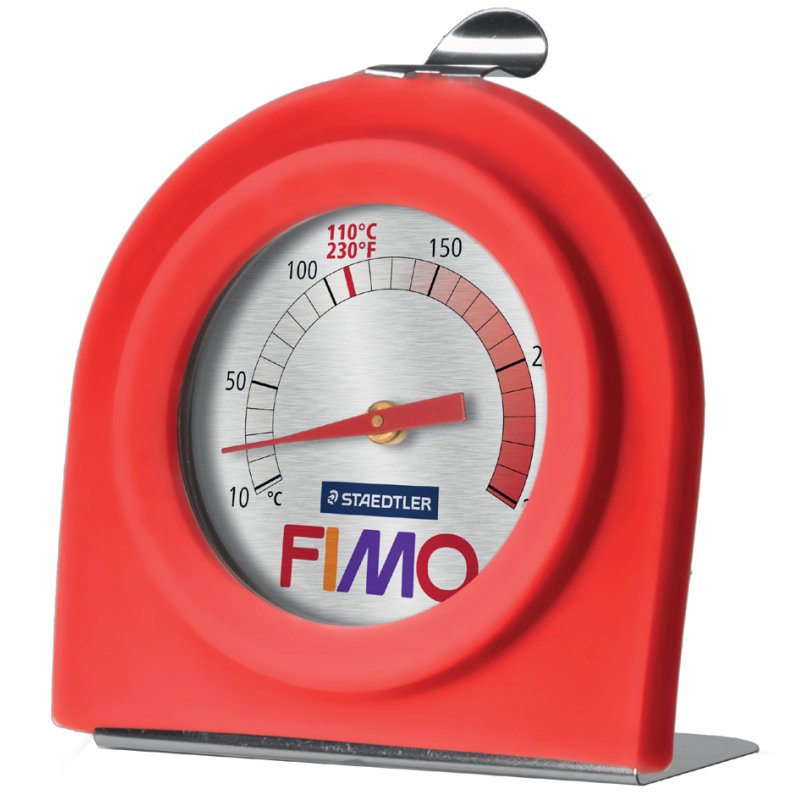 FIMO oven thermometer, 0-300°C, red silicone sleeve, hanging hook